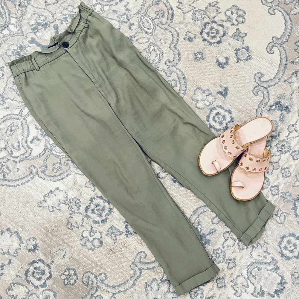 Zara Ankle Crop paper Bag Trousers with Elastic Top